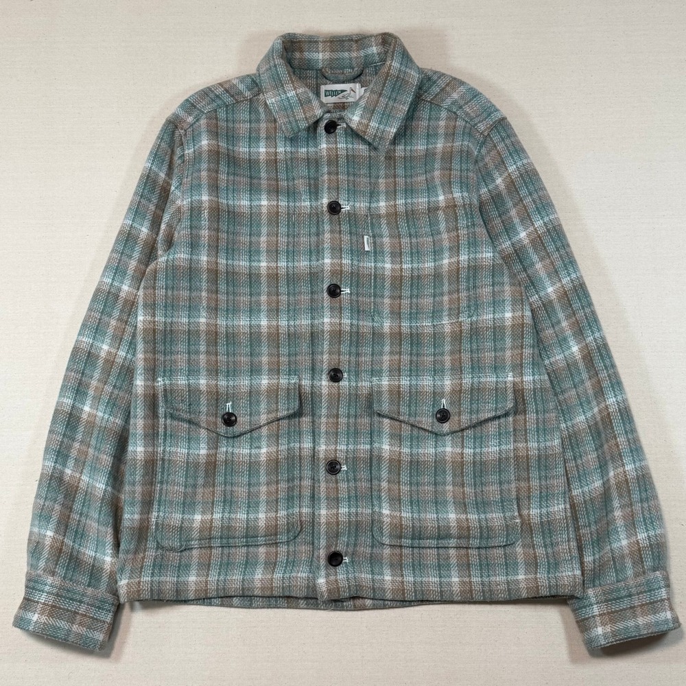 Wellen Chore Jacket Mens Medium Sage Green Plaid Shacket Recycled Wool Blend